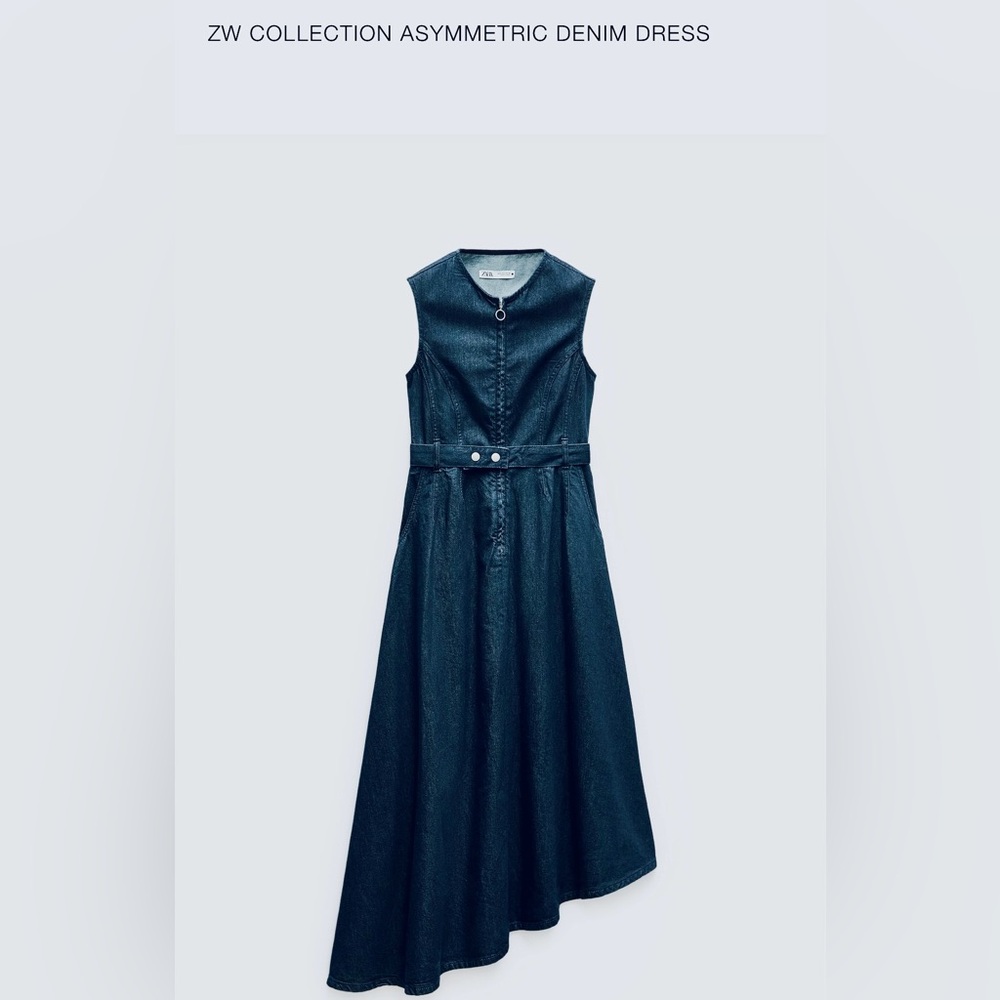 NWT new Zara Collection asymmetric denim dress M Medium cotton zipper MSRP $89